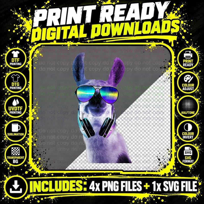 Rave Llama EDM DJ Tech House Music Underground Funny Png SVG Digital Bundle
