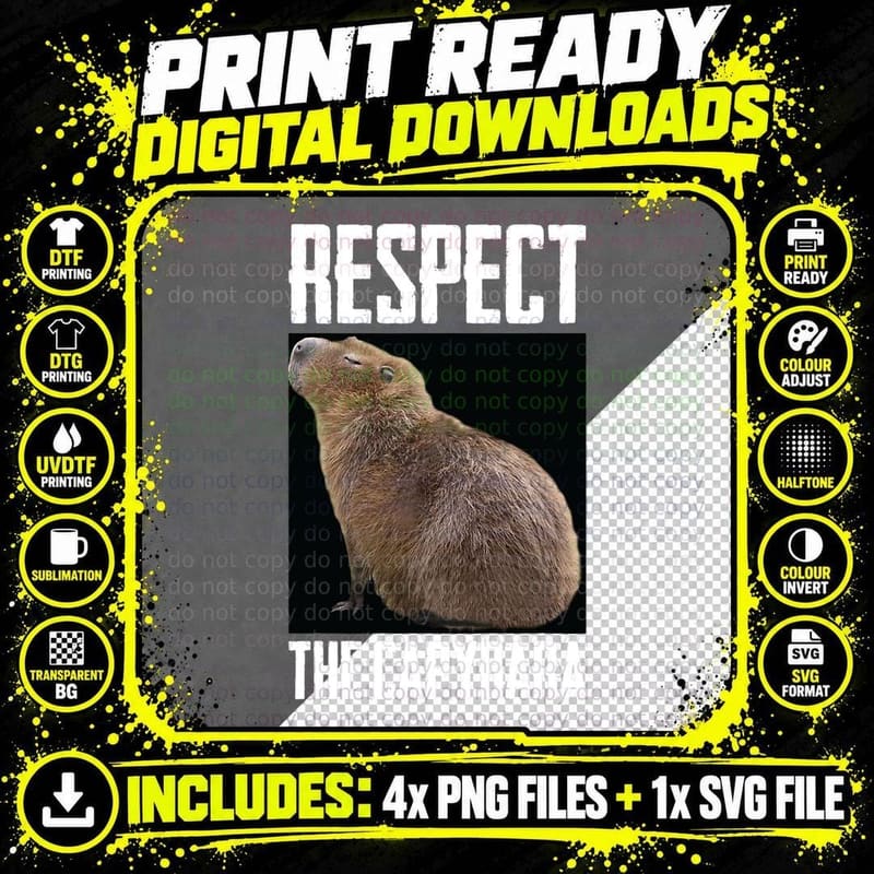 Respect the Capybara Funny Rodent Capibara Photo T-Shirt Png SVG Digital Bundle