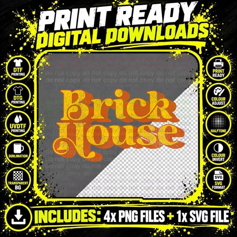 Retro Brick House Funny Disco 70's Party Costume Men Png SVG Digital Bundle