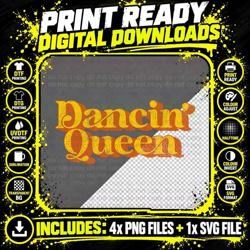 Retro Dancin Queen Funny Disco 70's Party Costume for Png SVG Digital Bundle
