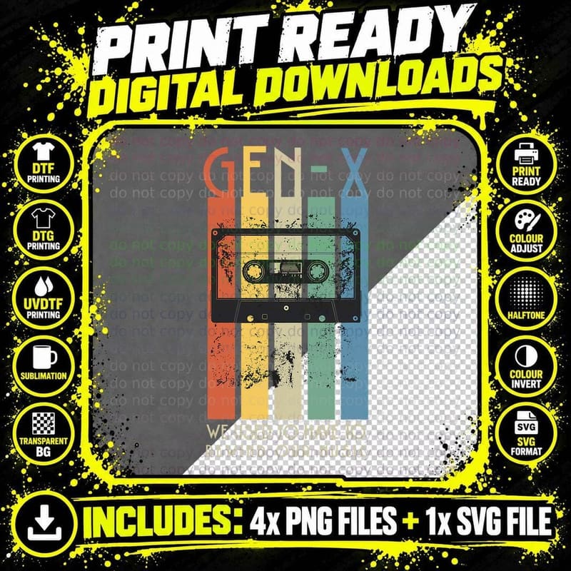 Retro GEN-X Funny, We Used to Have to Rewind Our Music Png SVG Digital Bundle