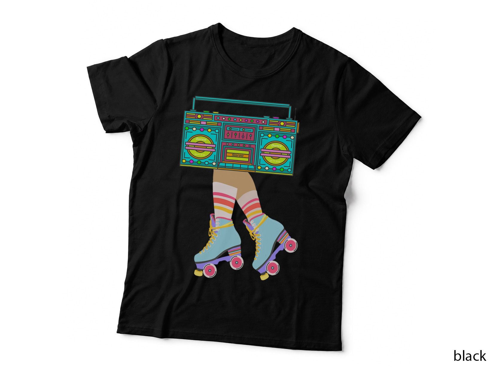 Retro Rollerskates Funny 80's 90's Roller Disco Skating Girl T-Shirt