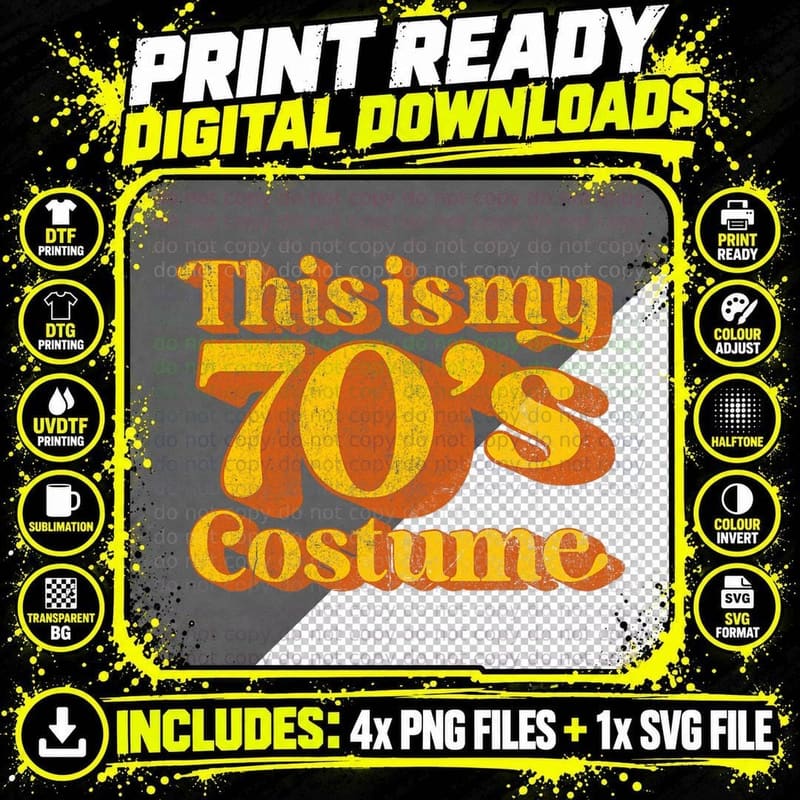 Retro This Is My 70's Costume Funny Disco Party Mens Png SVG Digital Bundle