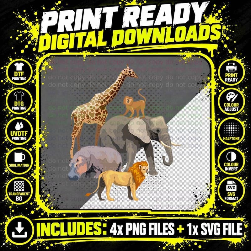 Safari Squad African Safari Animals Funny Zoo Animal Png SVG Digital Bundle