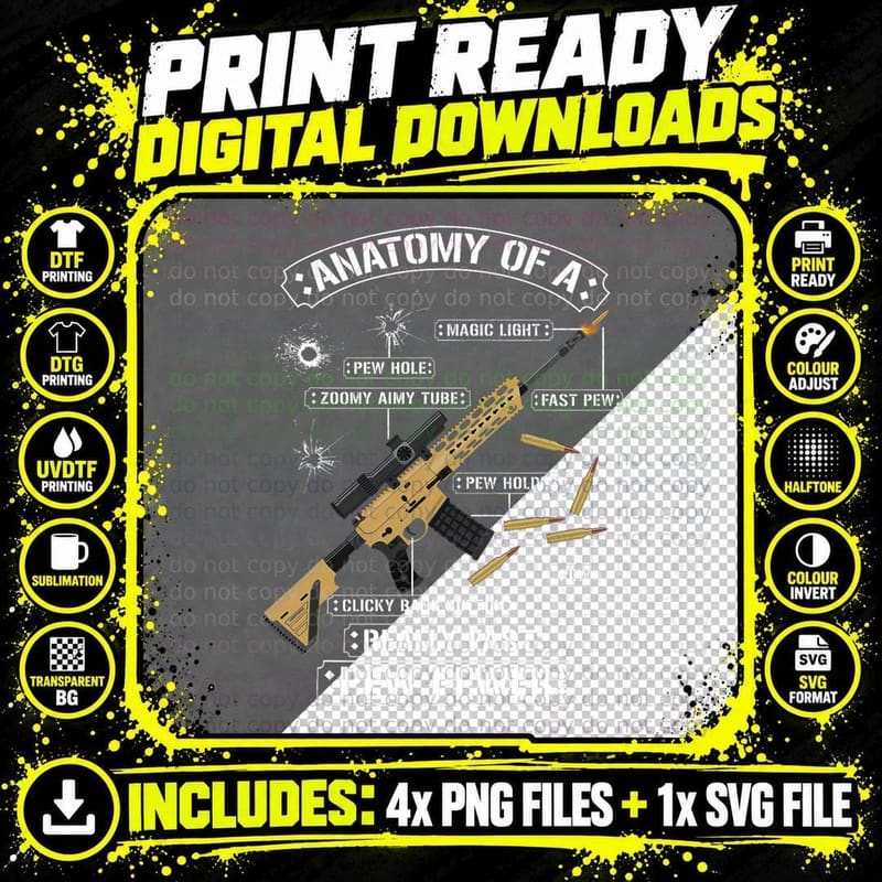Sarcastic Funny Anatomy of a Rifle Gun Graphic - Gun Png SVG Digital Bundle