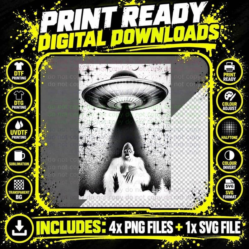Sasquatch UFO Funny Invasion Meme Alien Bigfoot UFO Png SVG Digital Bundle