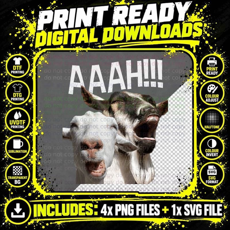 Screaming Goats AAAH!!! Funny Crazy Goat Lover Print Png SVG Digital Bundle