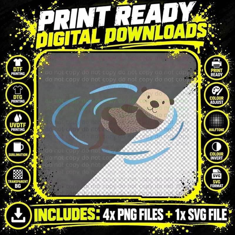 Sea Otter in Water Cute Lutra Animal Lover Funny Otter Png SVG Digital Bundle