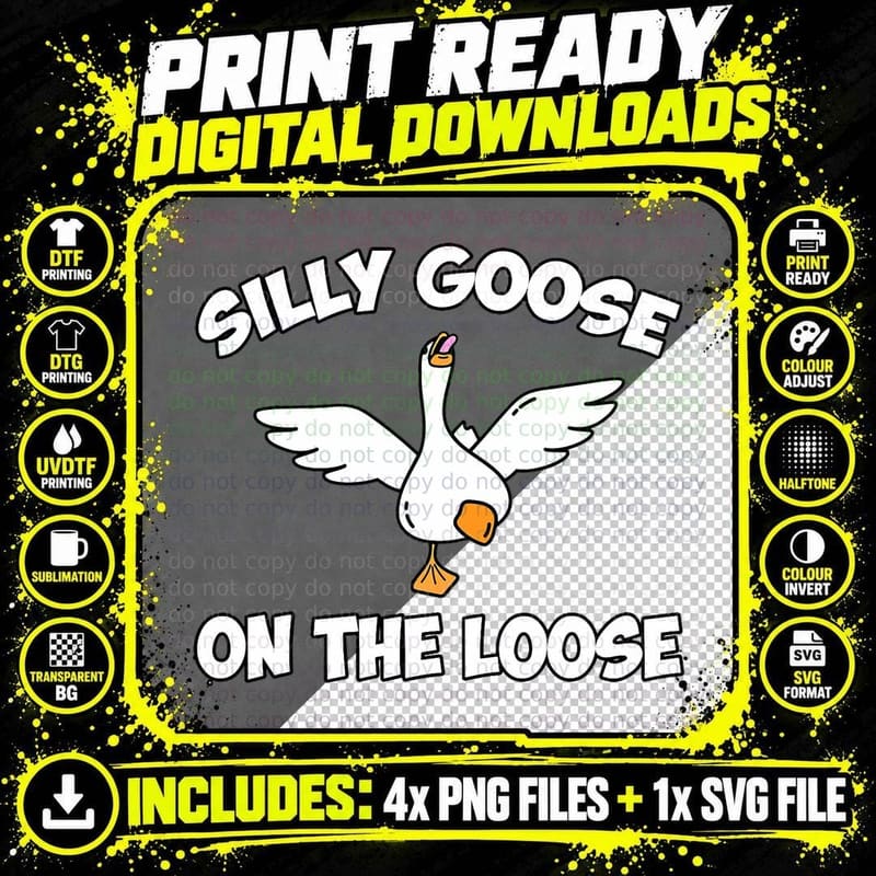 Silly Goose on the Loose Funny Honk Goose University Png SVG Digital Bundle