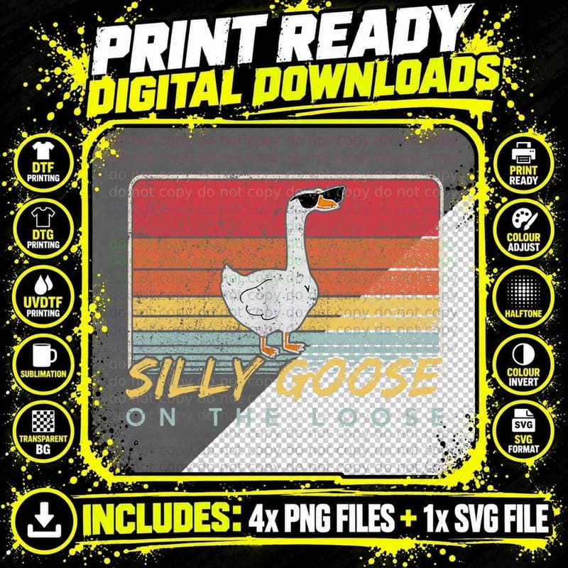Silly Goose on the Loose Funny Silly Goose University Png SVG Digital Bundle