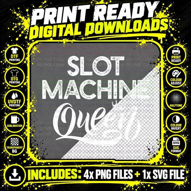 Slot Machine Queen Casino Funny Gambling T-Shirt Png SVG Digital Bundle