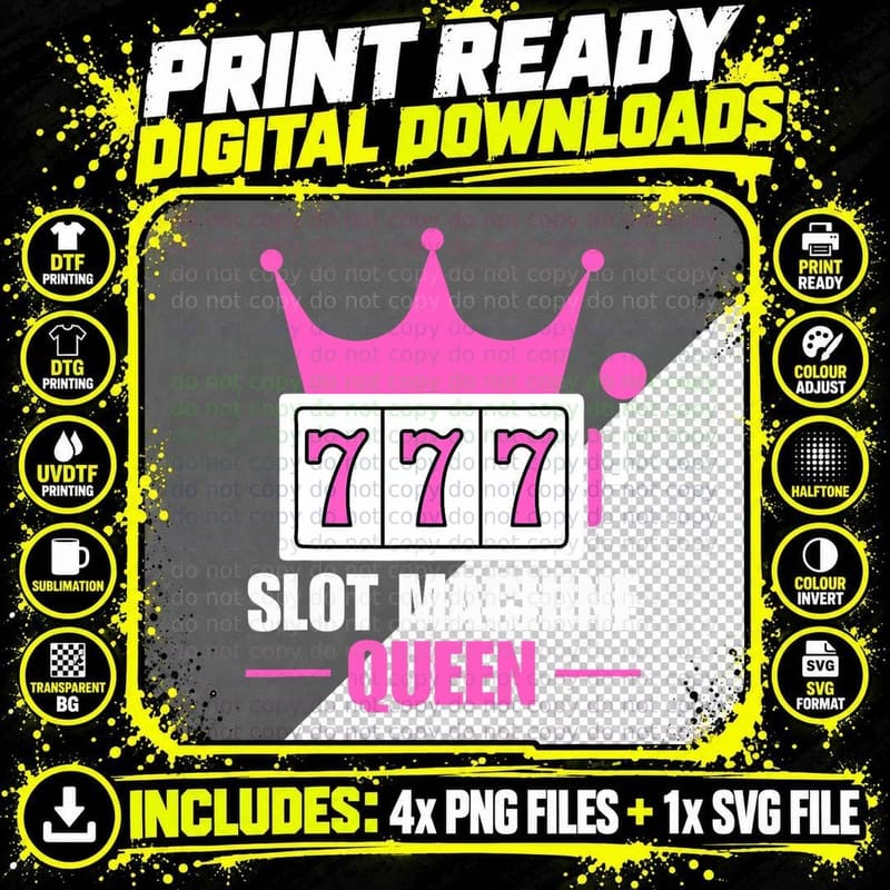 Slot Machine Queen Poker Night Funny Casino Gambling Png SVG Digital Bundle