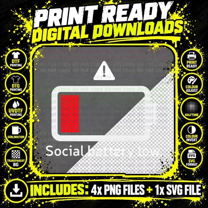 Social Battery Low Funny Anti-Social Introvert T-Shirt Png SVG Digital Bundle