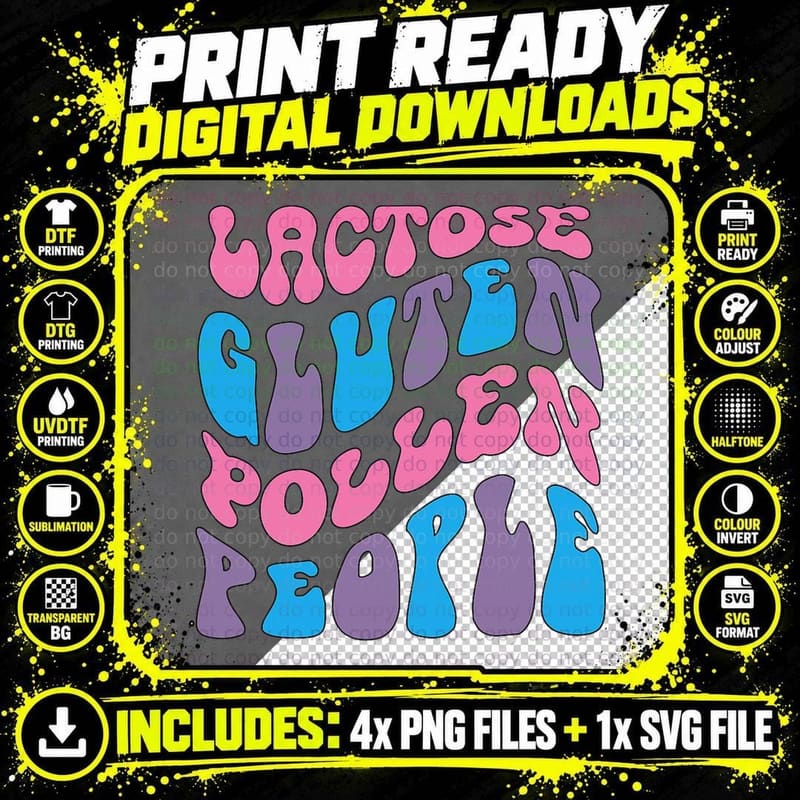 Social Introvert Funny Allergy Lactose Gluten Pollen Png SVG Digital Bundle