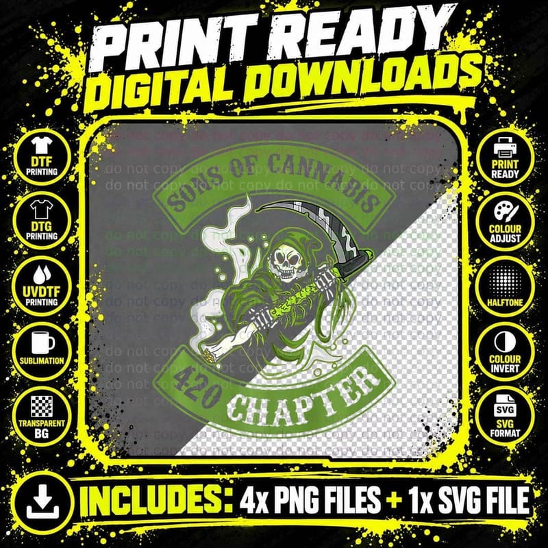Sons of Cannabis 420 Chapter Funny Weed Png SVG Digital Bundle