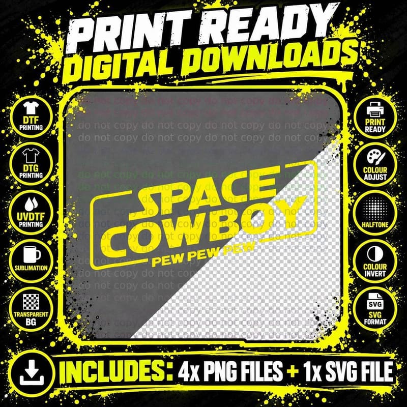 Space Cowboy Pew Funny Geek Nerd Pop Culture Png SVG Digital Bundle