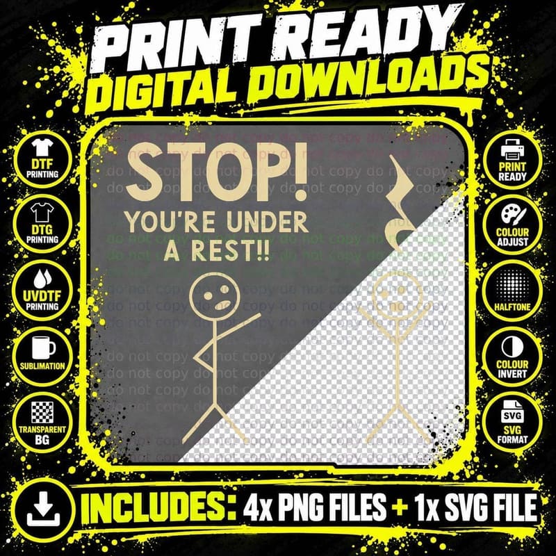 Stop You're Under Arrest Funny Music Notation Theory Png SVG Digital Bundle