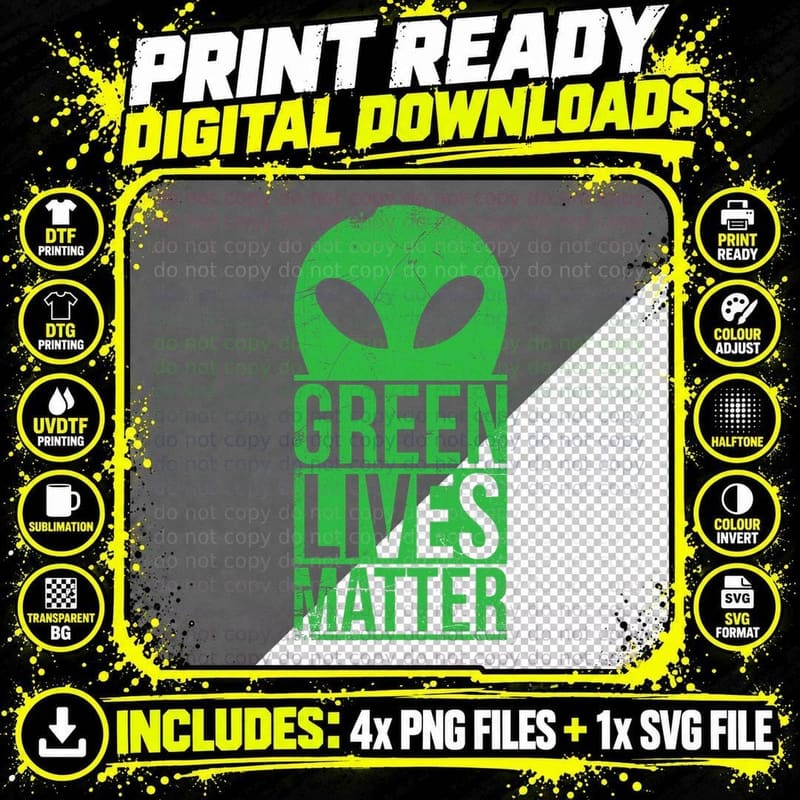 Storm Area 51 Green Alien Lives Matter Funny Aliens UFO Png SVG Digital Bundle