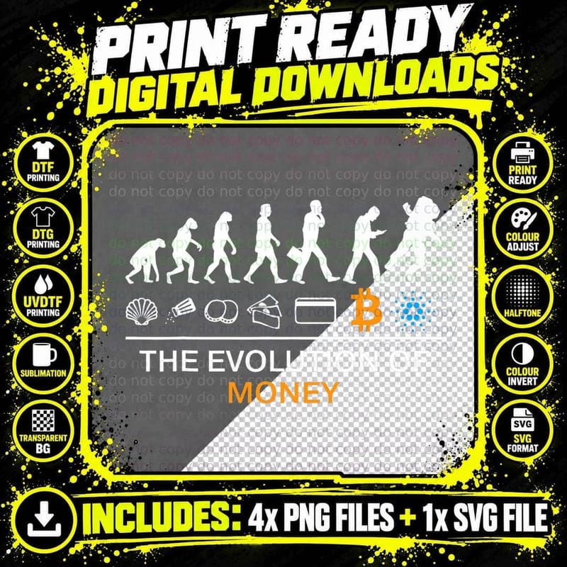 The Evolution of Money Funny Bitcoin Cardano to the Moon Png SVG Digital Bundle