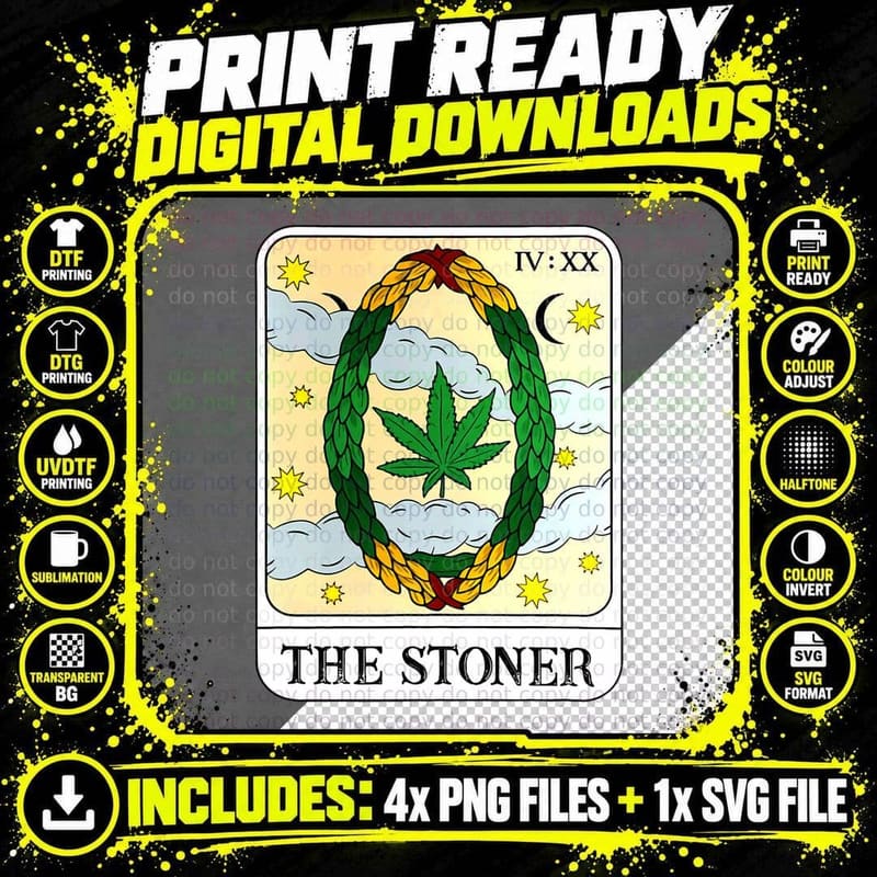 The Stoner Funny Tarot Card Cannabis Weed Marijuana 420 Png SVG Digital Bundle