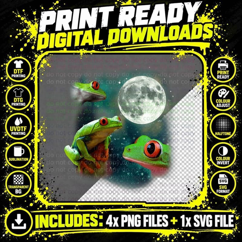 Three Frog Moon 3 Treefrog Weird Funny Magical Cursed Png SVG Digital Bundle