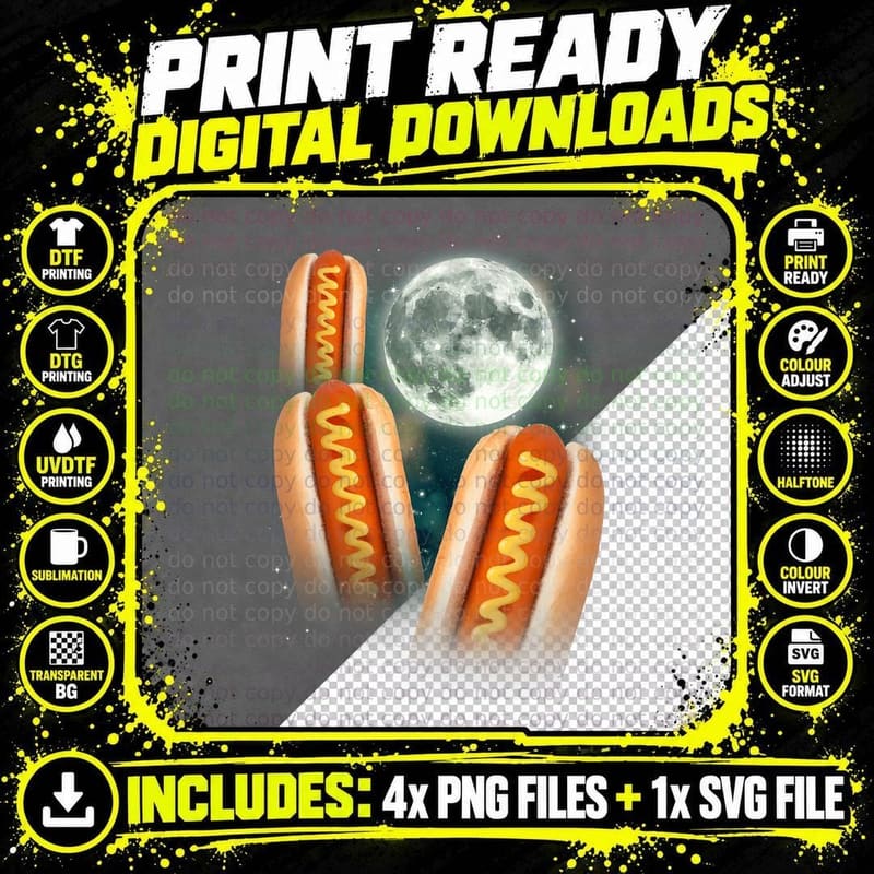 Three Glizzy Moon Funny 3 Howling Hotdogs Cursed Meme Png SVG Digital Bundle