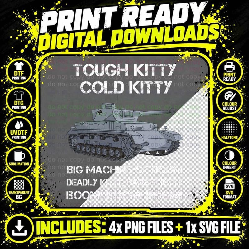 Tiger Panzer Tank Meme Tough Kitty Cold Kitty WW2 German Png SVG Digital Bundle