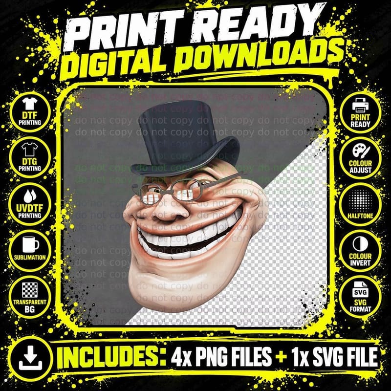 Trollge, Trollface Funny Troll Face, Rage Comic Png SVG Digital Bundle