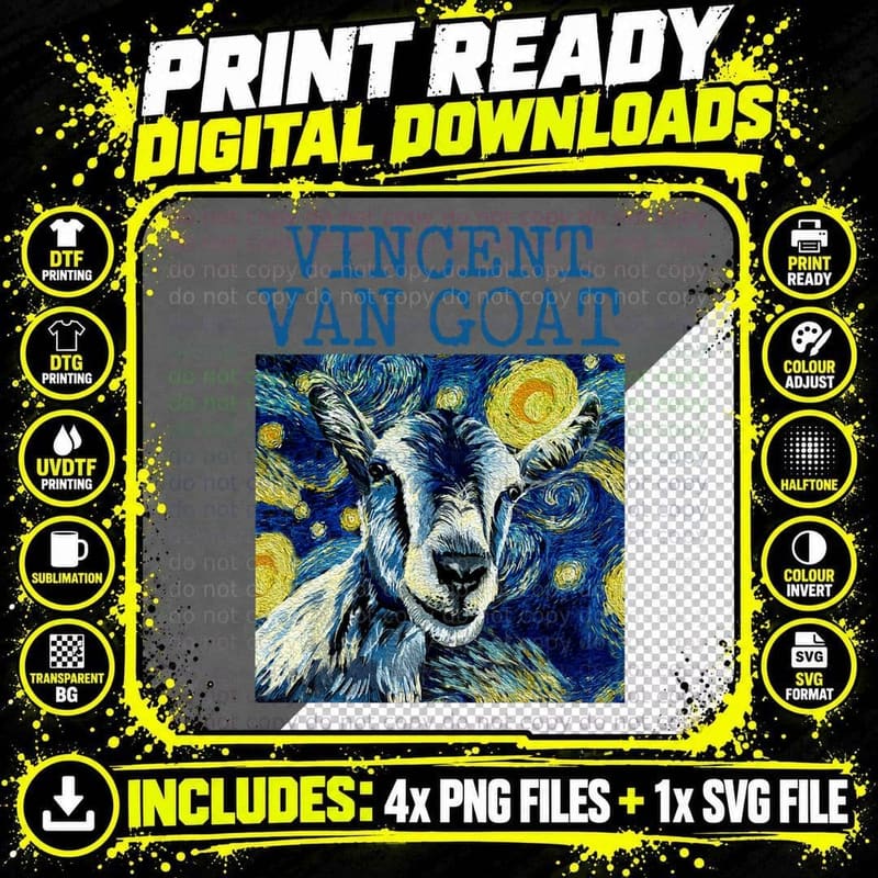 Vincent Van Goat Funny Van Gogh Art Humor Funny Starry Png SVG Digital Bundle