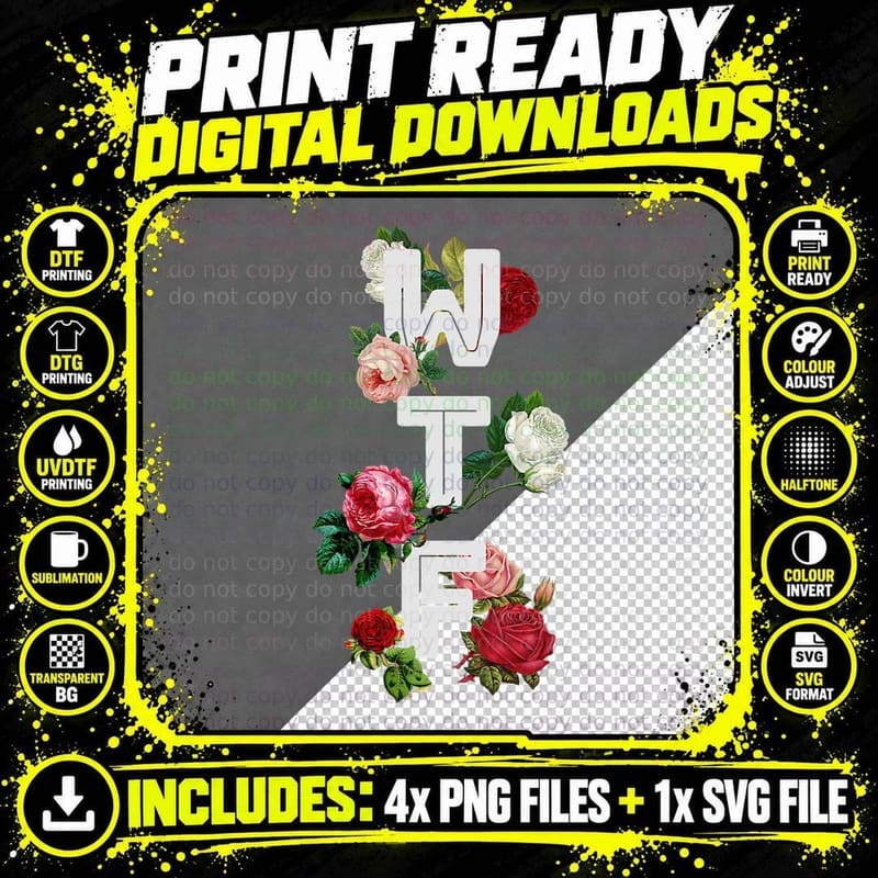 WTF What the Fuck Roses 90s Funny Aesthetic Texting Meme Png SVG Digital Bundle