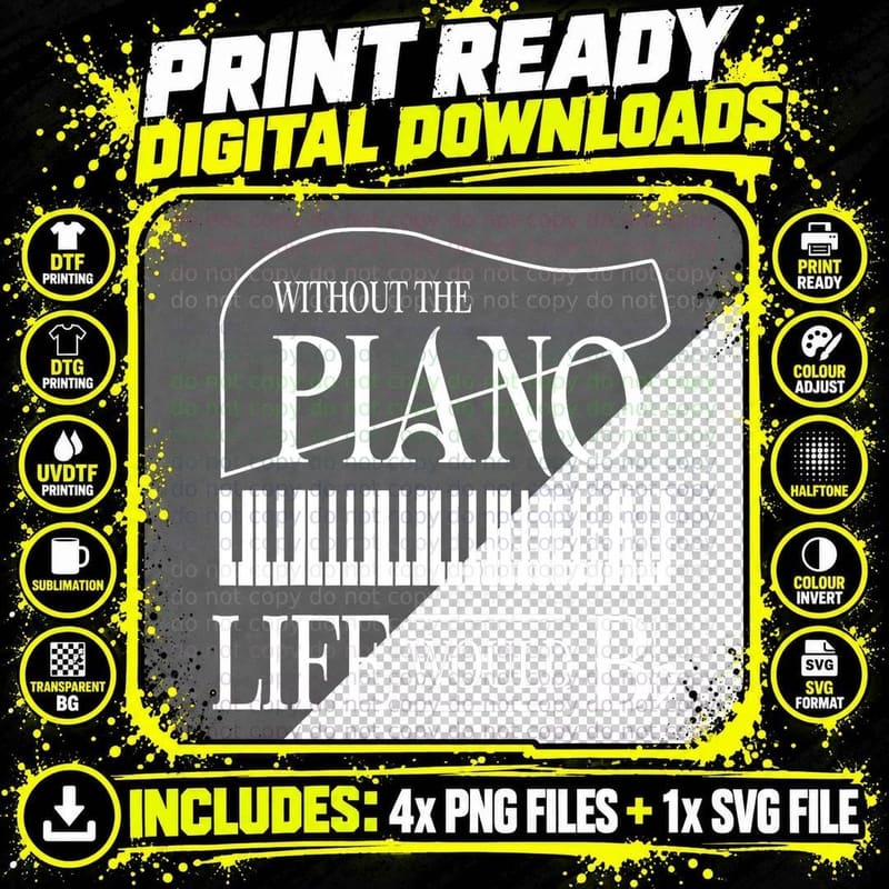 Without Music - Life Would Be Flat B Flat Piano Funny Png SVG Digital Bundle
