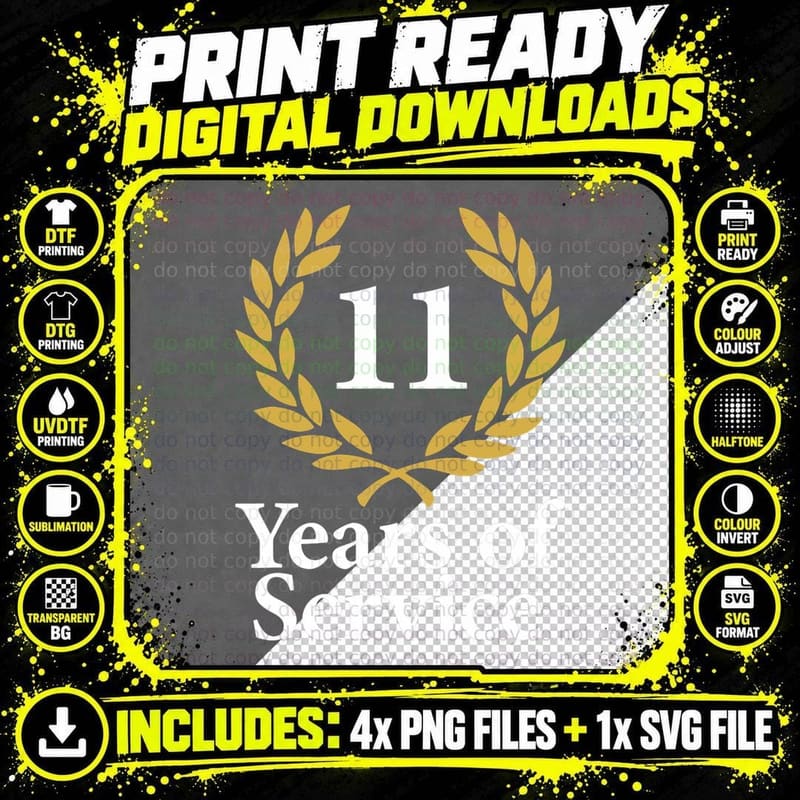 11 Years of Service Funny 11th Work Anniversary Jubilee Png SVG Digital Bundle