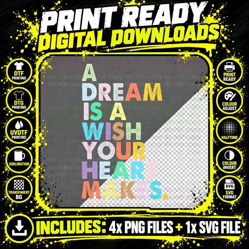 A Dream Is a Wish Your Heart Makes Women Funny Girl Png SVG Digital Bundle