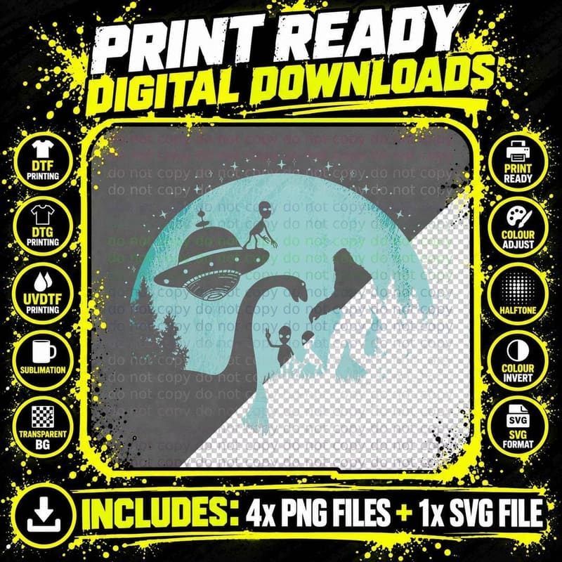 Bigfoot Loch Ness Monster Nessie Sasquatch Ufo Funny Png SVG Digital Bundle