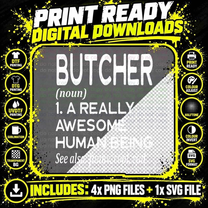 Butcher Definition Funny Meat Grocery Animal Butchery Png SVG Digital Bundle