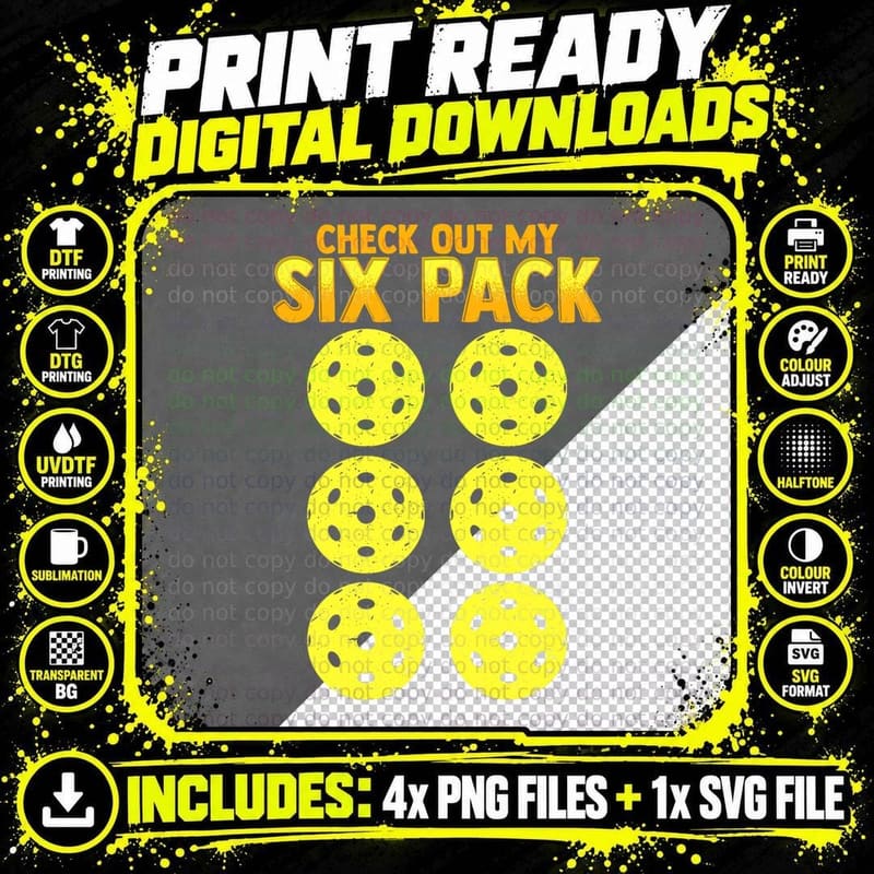 Check Out My Six Pack Funny Pickleball Player Sport Png SVG Digital Bundle