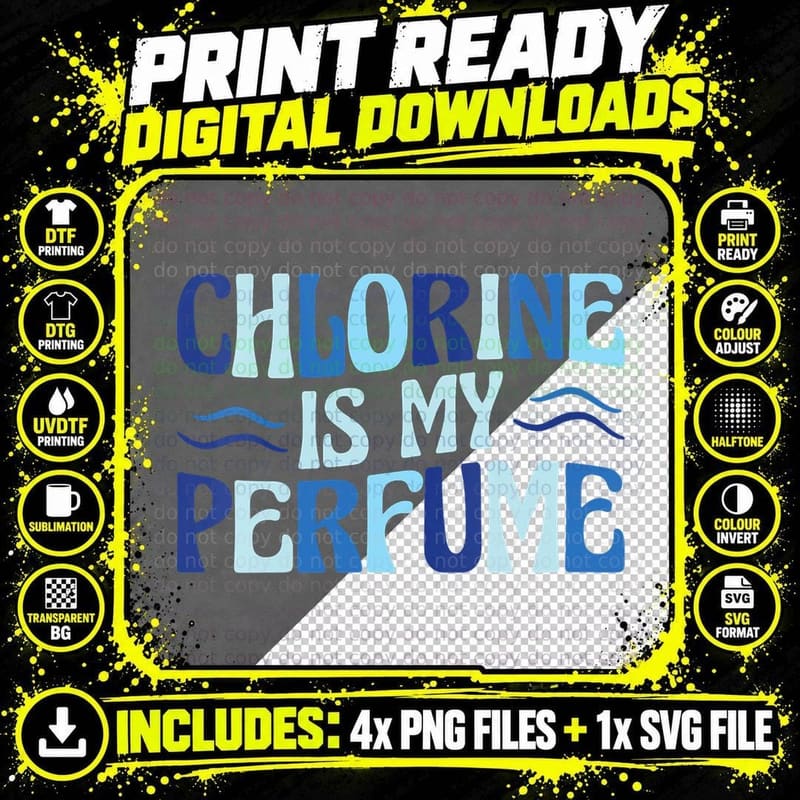 Chlorine Is My Perfume Funny Swimming Png SVG Digital Bundle