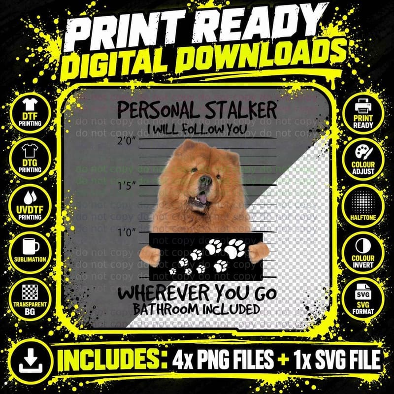 Chow Mugshot T-Shirt, Funny Animal Pun, Pet Lover Apparel Png SVG Digital Bundle
