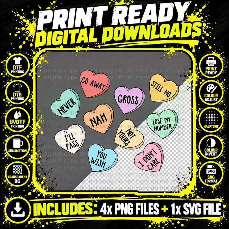 Conversation Candy Heart Anti Valentines Day Single Png SVG Digital Bundle