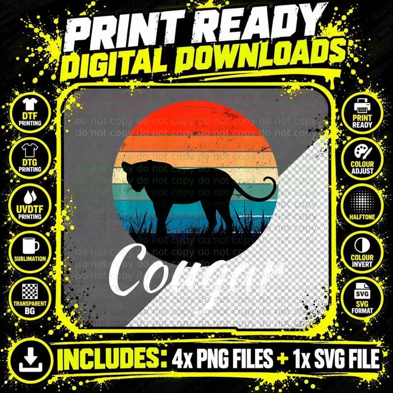Cougar on the Prowl Funny Dating Divorced Gen X Retro Png SVG Digital Bundle