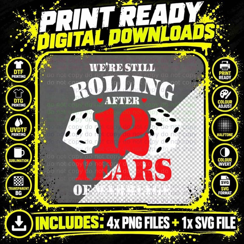 Couples Married 12 Years - Funny 12th Wedding Png SVG Digital Bundle
