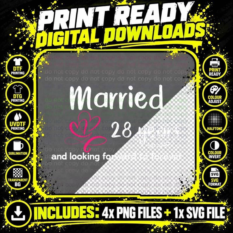 Couples Married 28 Years - Funny 28th Wedding Png SVG Digital Bundle