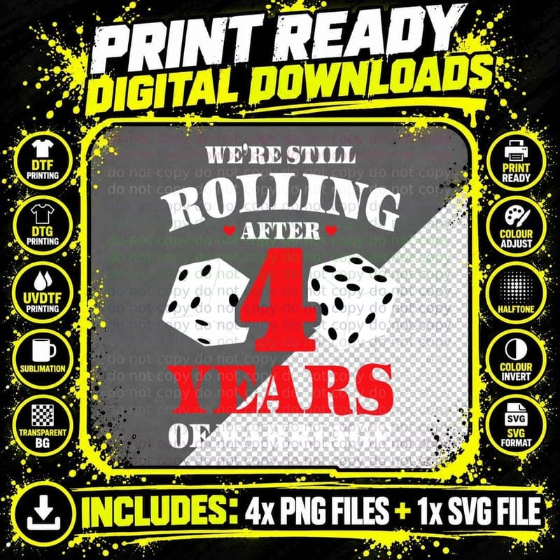 Couples Married 4 Years - Funny 4th Wedding Anniversary Png SVG Digital Bundle