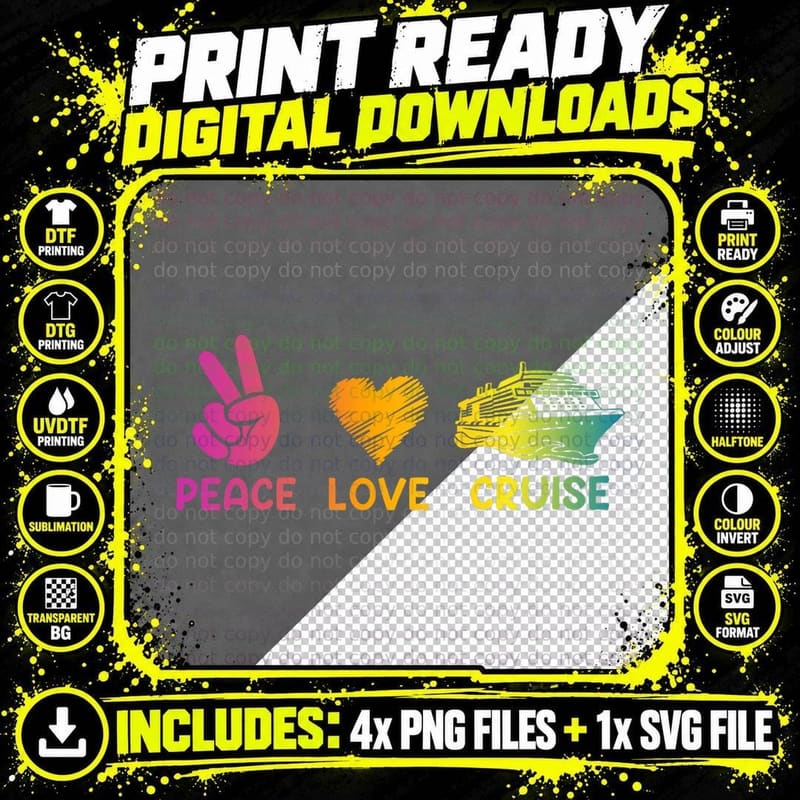 Cruise Ship Peace Love Cruise Funny T-Shirt Png SVG Digital Bundle
