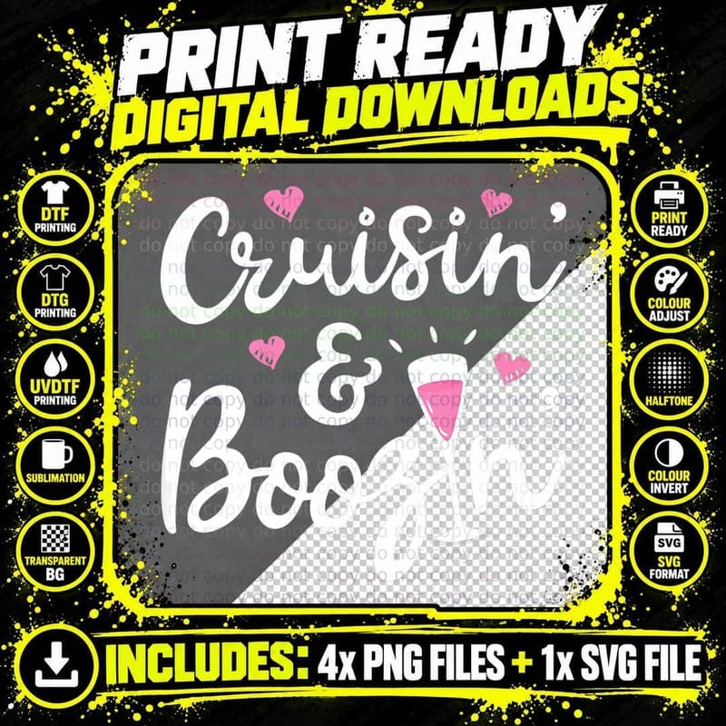 Cruisin and Boozin Funny Cruise Ship Cruising Drinking Png SVG Digital Bundle