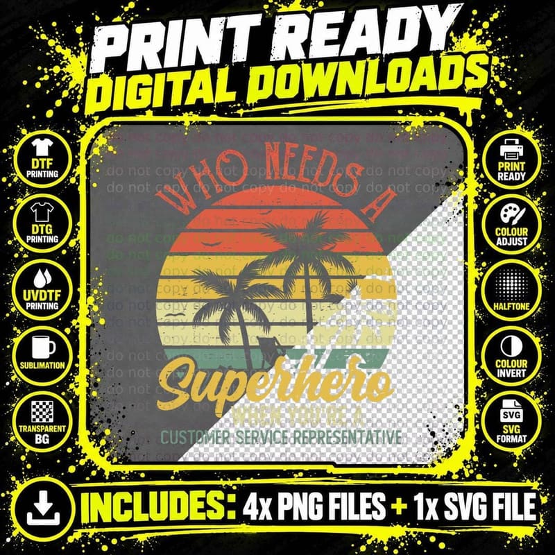 Customer Service Representative Funny Vintage Superhero Png SVG Digital Bundle