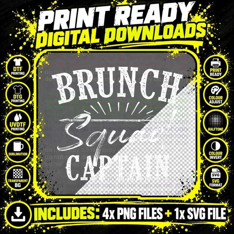 Cute Brunch Squad Captain Funny Love Team Late Meals Png SVG Digital Bundle