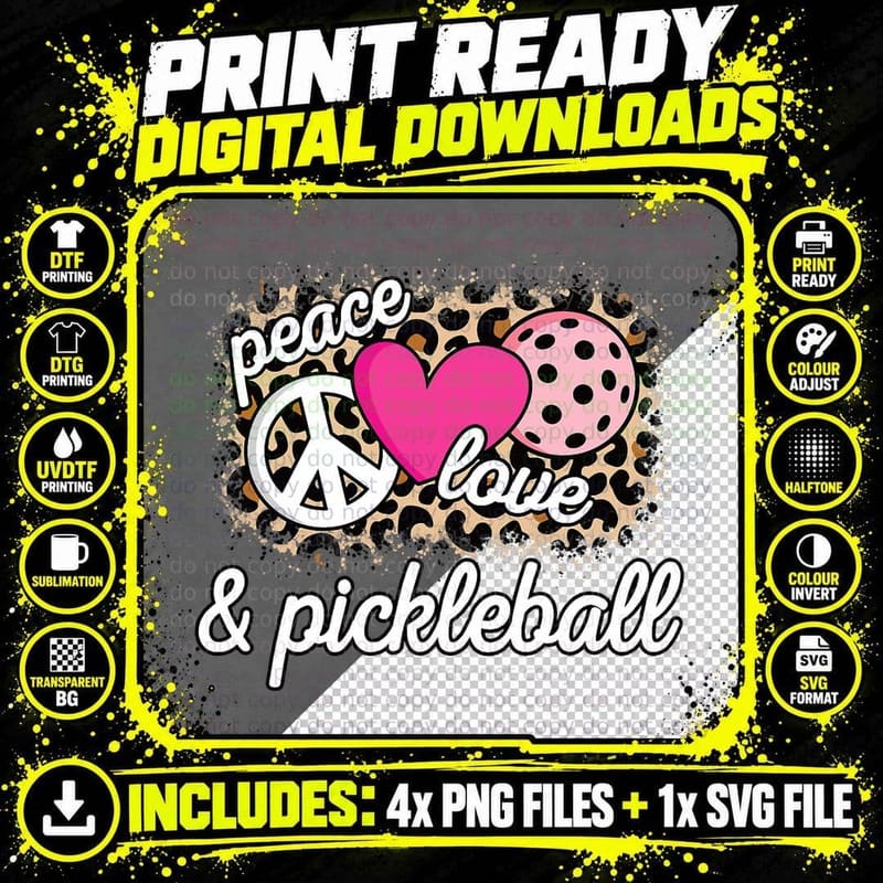 Cute Peace Love Pickleball Player Funny Pickle Ball Png SVG Digital Bundle