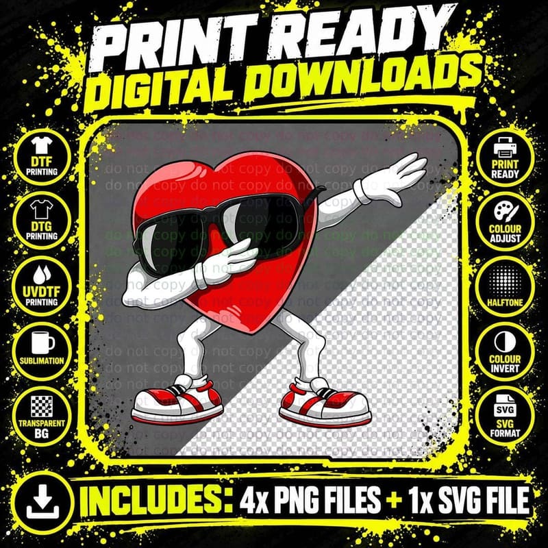 Dabbing Heart Funny Gifts Mens Kids Boys Valentines Day Png SVG Digital Bundle