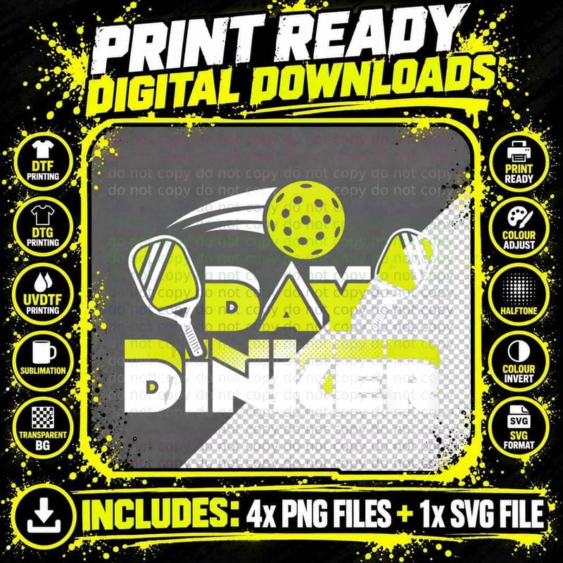 Day Dinker Pickleball Paddleball Player Funny Png SVG Digital Bundle